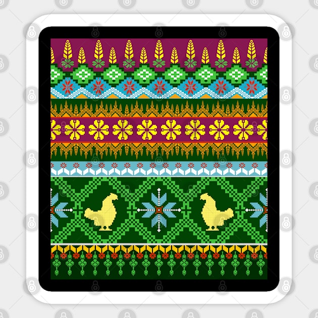 Cross Stitch, Ethnic Pattern, Pixel Seamless, Hen Pattern Sticker by Chom Art Studio